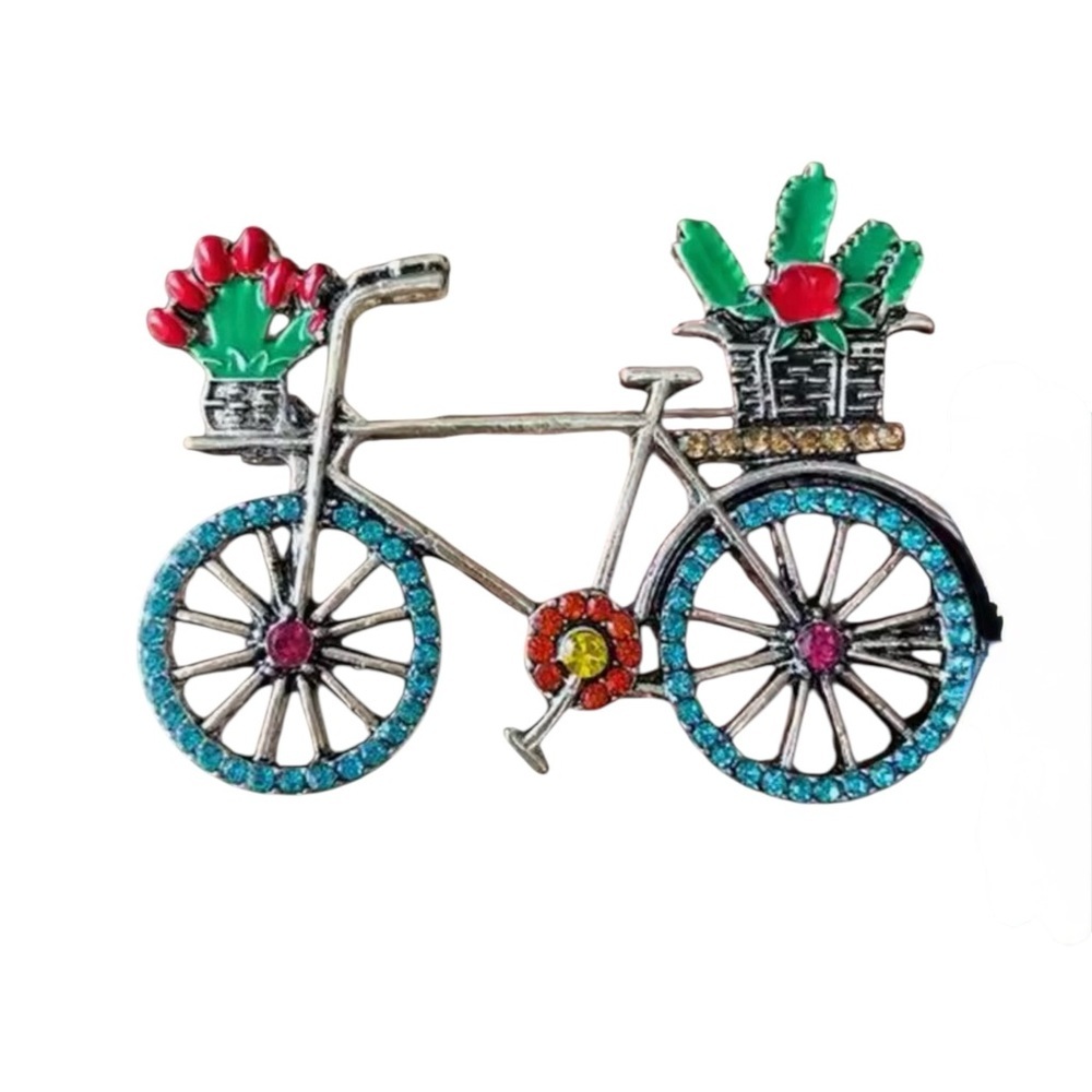 Colorful Bicycle Brooch with Flowers